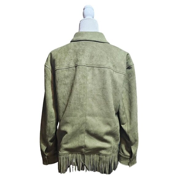 Canyon Retreat olive green faux suede south western fringe tassels jacket size M - Picture 4 of 10